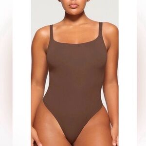 SKIMS Brown Square-Neck One-Piece Swimsuit